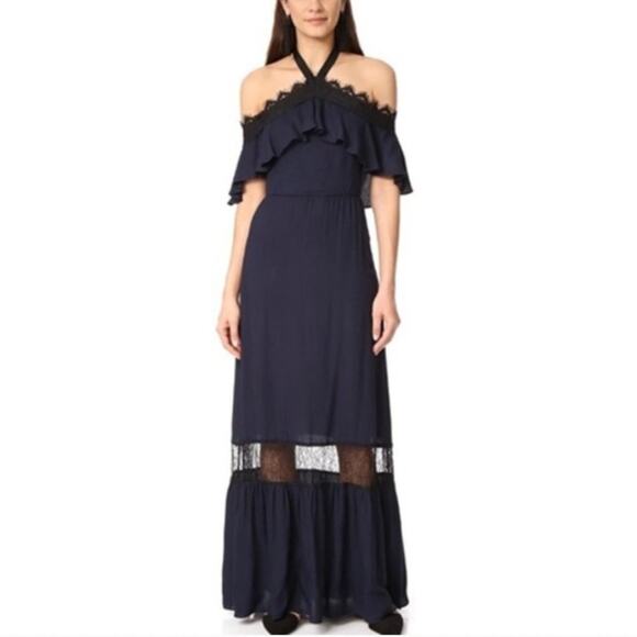 Alice + Olivia Mitsy Navy Blue Off-the-Shoulder Maxi Dress - Picture 1 of 10